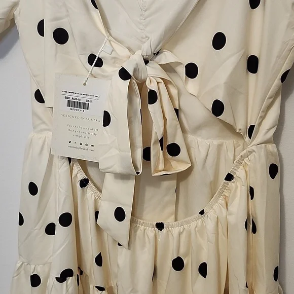 NWTs Morrisday the label polka dot cream tiered puff sleeve cutout S dress - Picture 4 of 8
